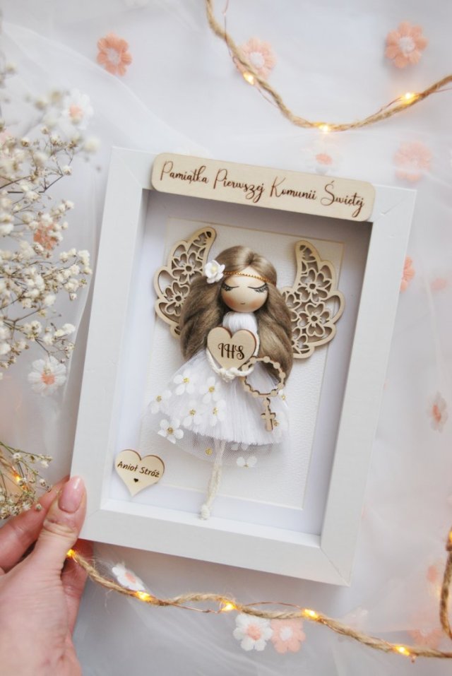 Pamiątka I Komunii Św. - anioł w ramce dla dziewczynki #1