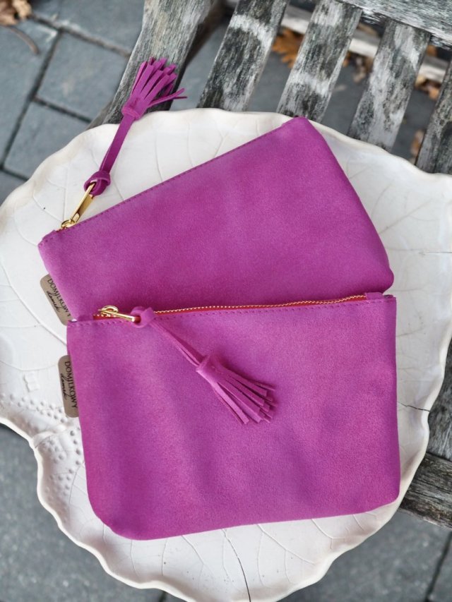 FUKSJOWA KOSMETYCZKA SASZETKA SKÓRZANA ZAMSZOWA KLARA | STYL VINTAGE | DOMILKOWYDOMEK