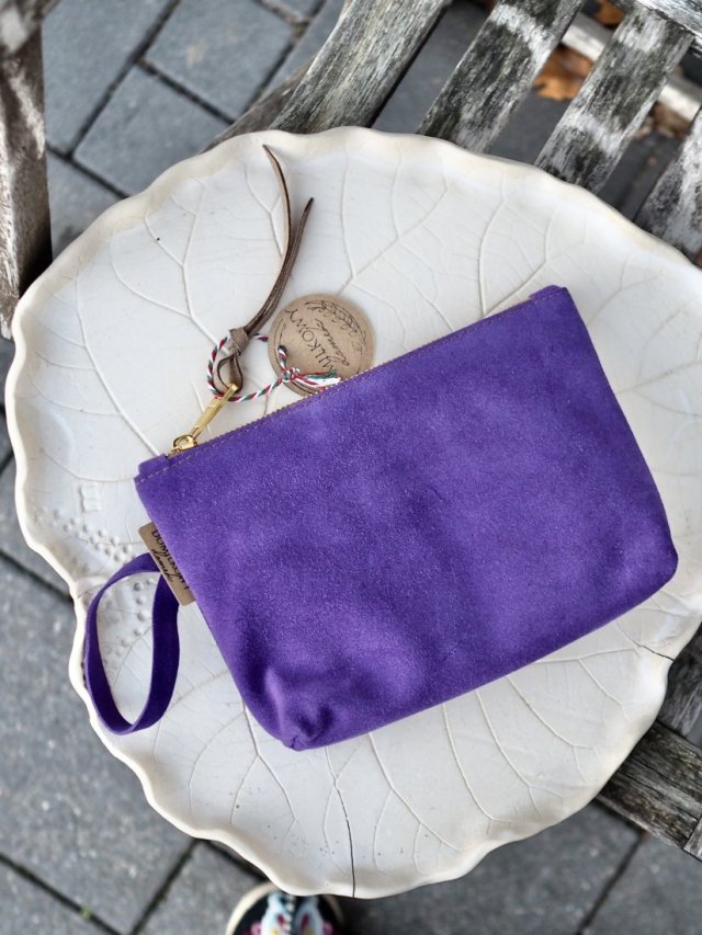 FIOLETOWA KOSMETYCZKA SASZETKA SKÓRZANA ZAMSZOWA KLARA | STYL VINTAGE | DOMILKOWYDOMEK