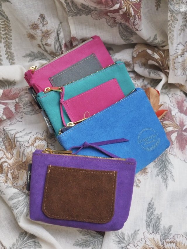 KOBALTOWA MINI KOSMETYCZKA SASZETKA SKÓRA ZAMSZOWA | STYL VINTAGE | DOMILKOWY DOMEK