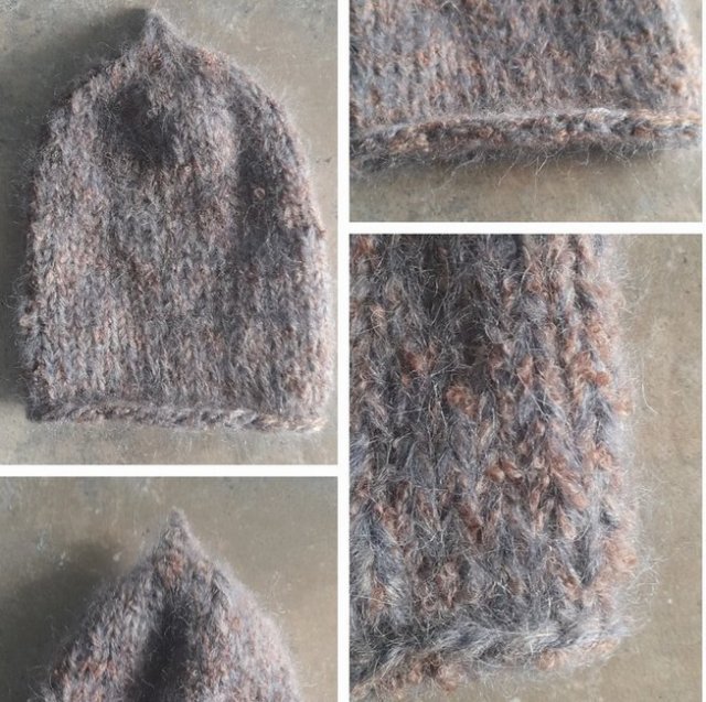 Wyprzedaż Beanie szaruga z beżem moherowa czapka handmade