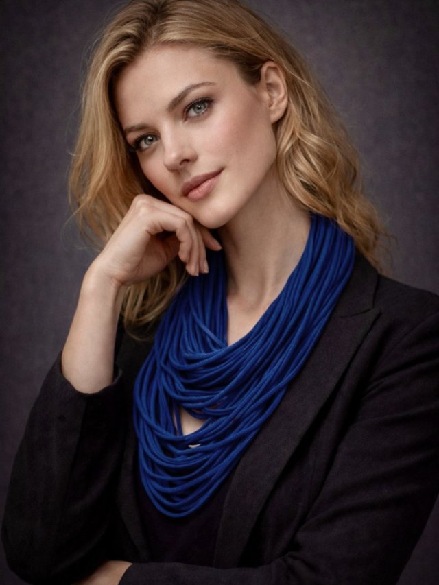 Naszyjnik dzianinowy - granatowy (uniksex)