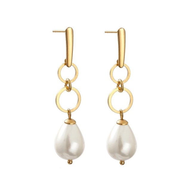 Pozłacane kolczyki z perłowymi kroplami c1086