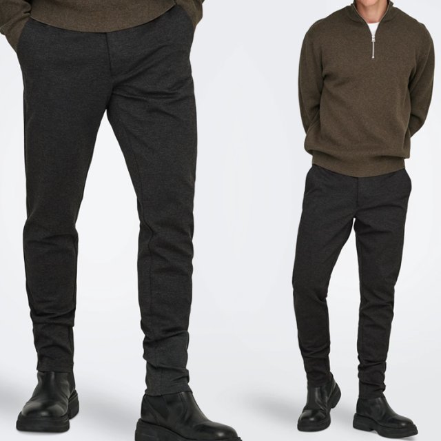 Męskie spodnie materiałowe elastyczne ONLY & SONS – Onsmark Pant ciemno szare W34 / W36 Hu46
