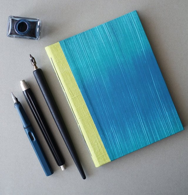 Notes z lnianym grzbietem - turkusowy morski - w 100% ręcznie wykonany - szkicownik notatnik