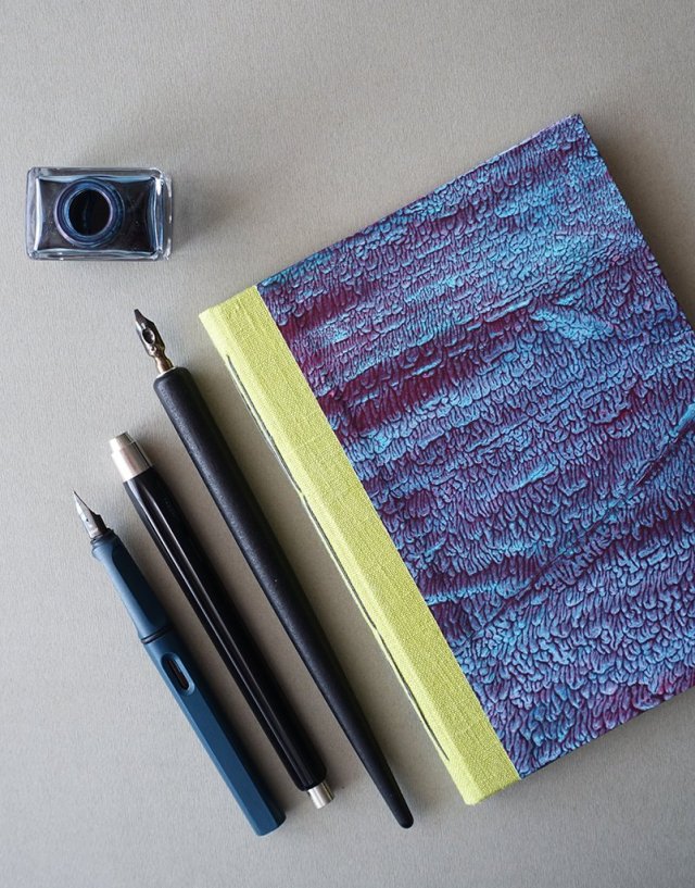 Notes z lnianym grzbietem - fioletowy turkusowy - w 100% ręcznie wykonany - szkicownik notatnik