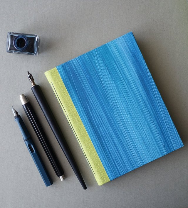 Notes z lnianym grzbietem - niebieski morski - w 100% ręcznie wykonany - szkicownik notatnik