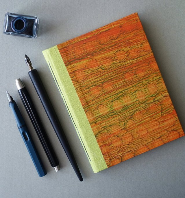 Notes z lnianym grzbietem - pomarańczowy - w 100% ręcznie wykonany - szkicownik notatnik