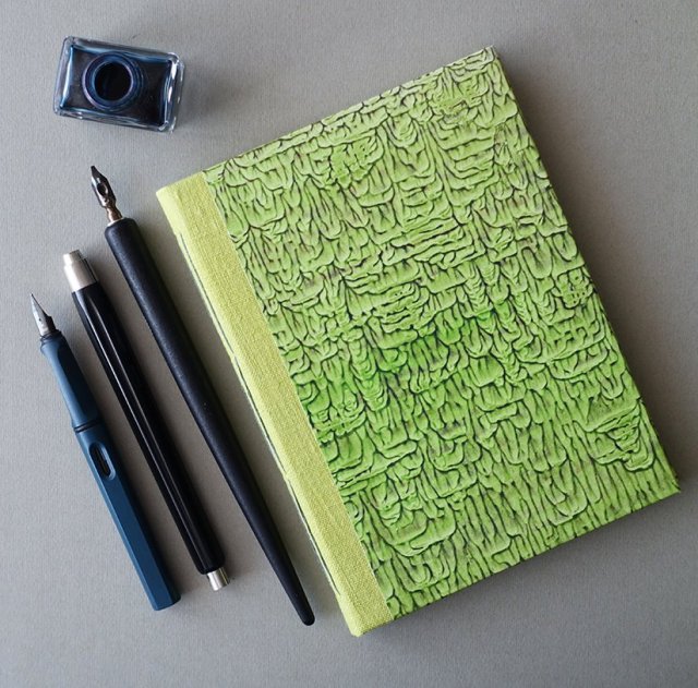 Notes z lnianym grzbietem - zielony limonkowy - w 100% ręcznie wykonany - szkicownik notatnik