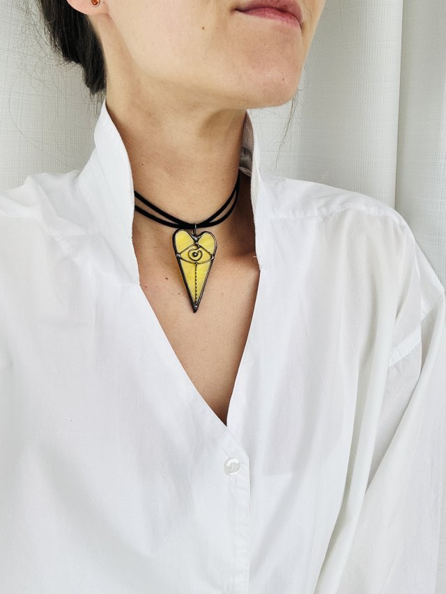 Naszyjnik szklany Serce z okiem WISIOREK WITRAŻ Ręcznie zrobiony