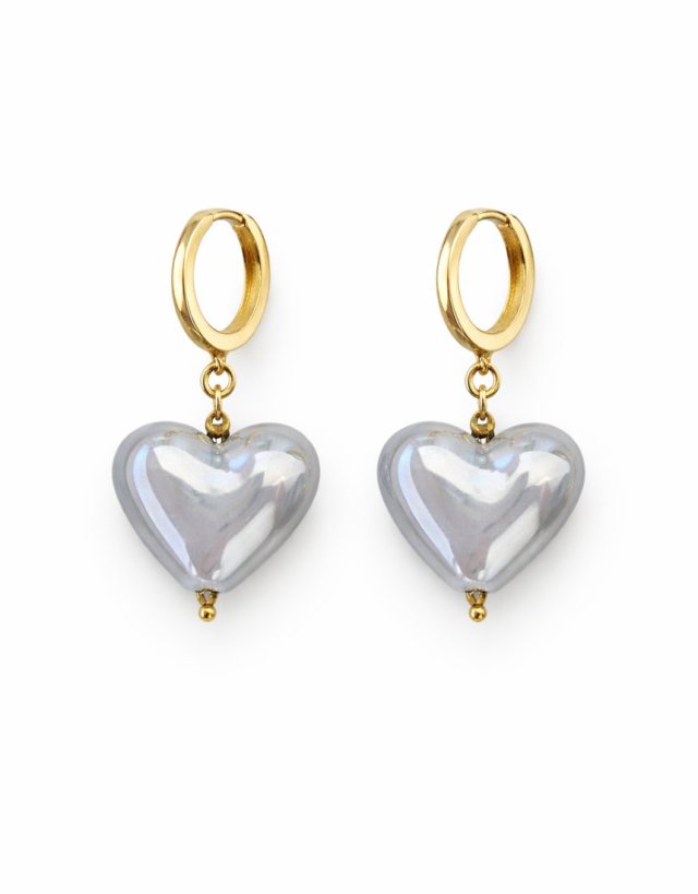 kolczyki GREY BALLOON HEARTS- srebro złocone 24K