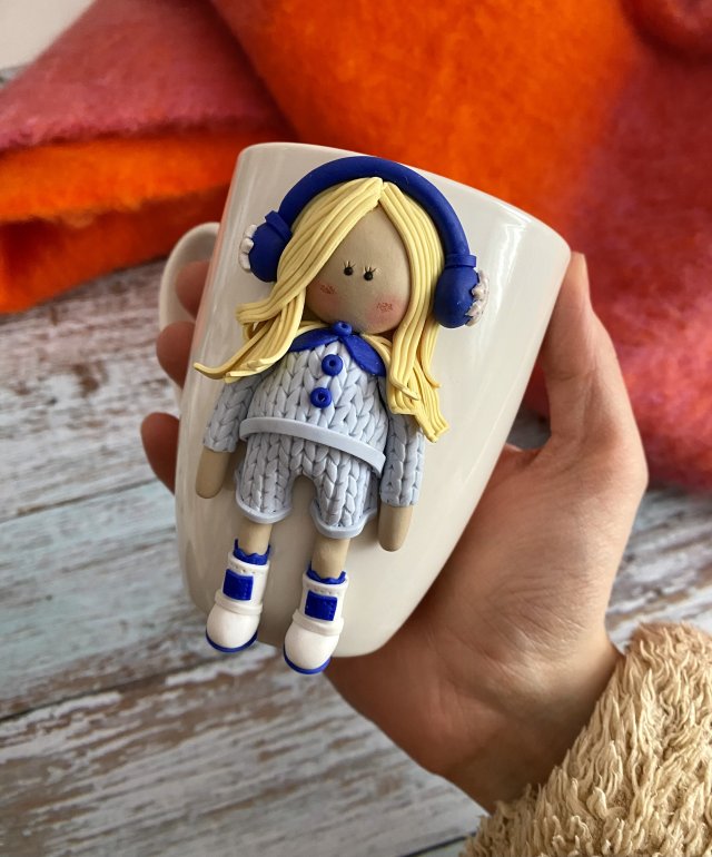 Kubek 2D z dekorem z gliny polimerowej kolekcja zimowa LENA