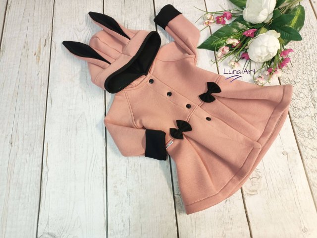 Płaszczyk z uszami ciemny, brudny róż 128-146