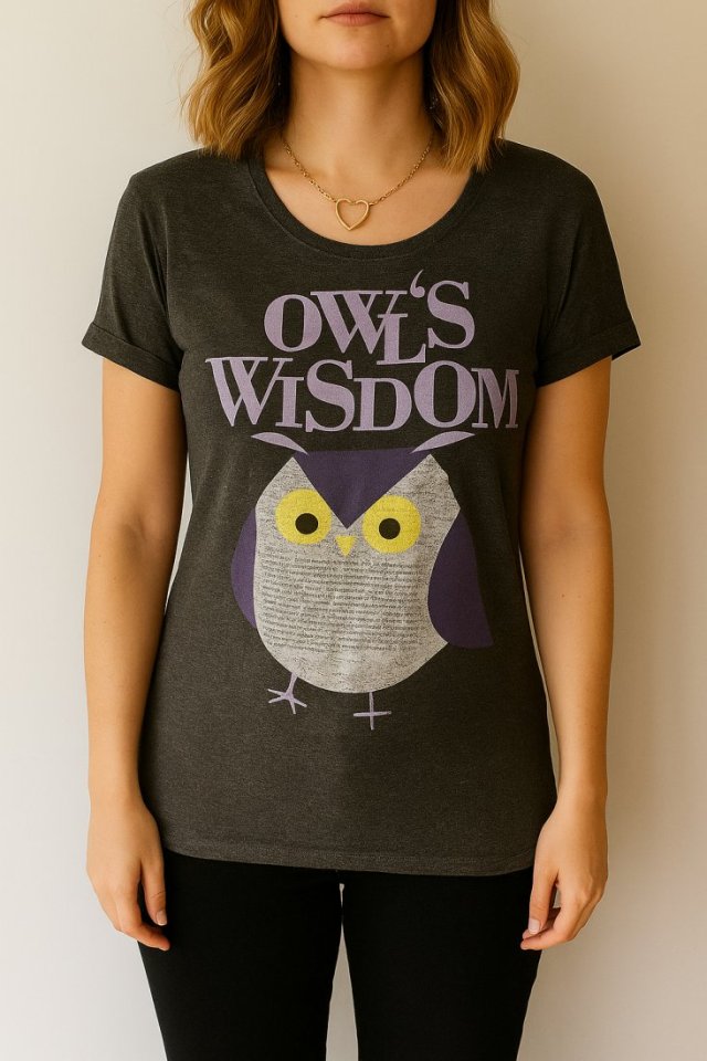 Zabawny T-shirt Vintage z sową Owl's Wisdom Reserved bluzka ptak