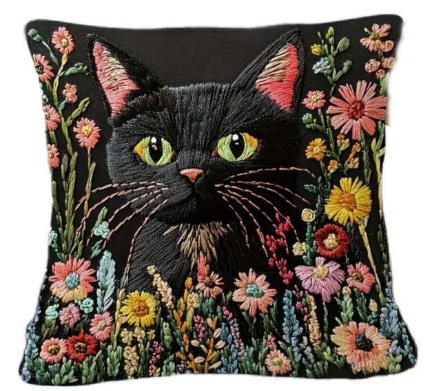 Czarny kot Poszewka na poduszkę w stylu Vintage  kotek prezent cat