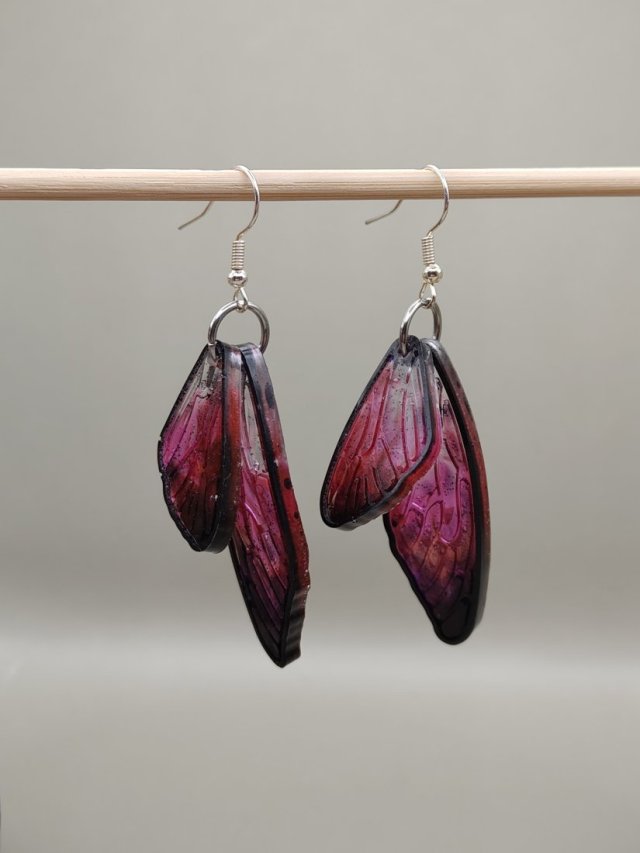 Kolczyki wiszące  Malinowe Skrzydła Motyla