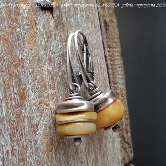 MIODOWE kolczyki z bursztynu i srebra