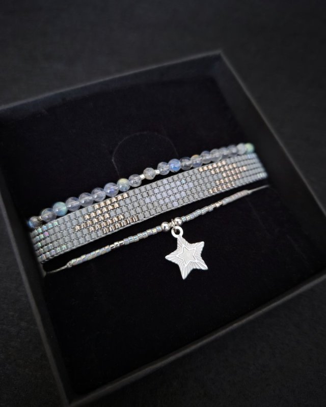 Zestaw bransoletek "Lunar Grey" - labradoryt i hematyt