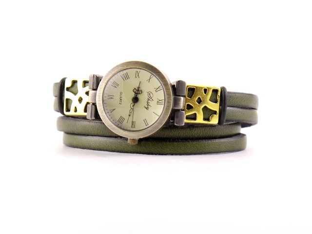 zegarek-bransoletka z zielonym paskiem (khaki)
