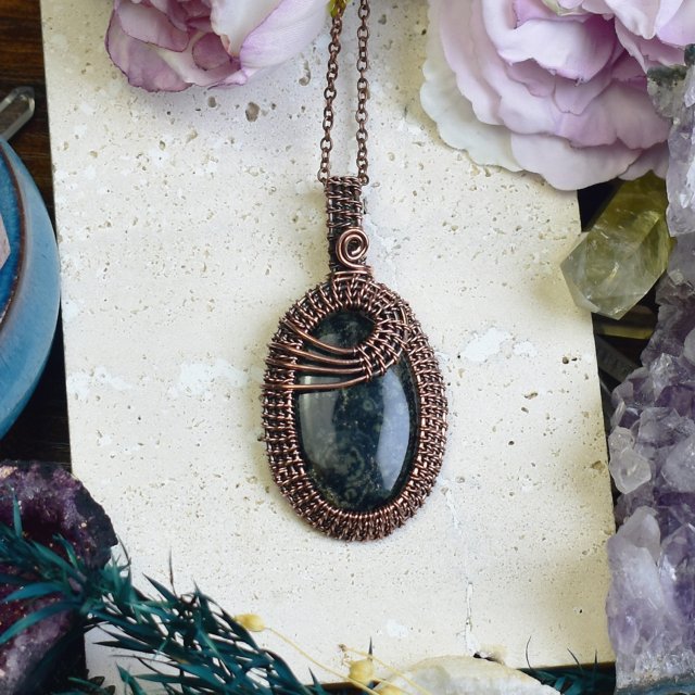 Miedziany wisiorek wire wrapping z jaspisem star galaxy #657