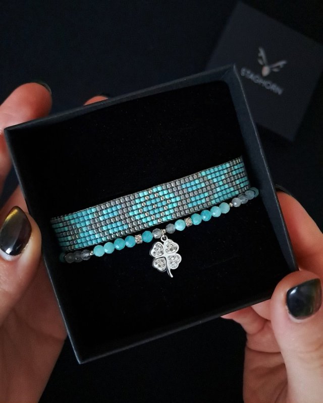 Zestaw bransoletek "Azure Mist" - Amazonit i Labradoryt