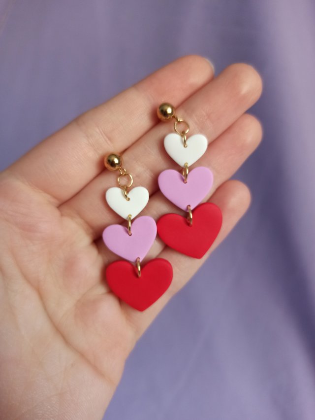 Kolczyki z gliny polimerowej potrójne serca