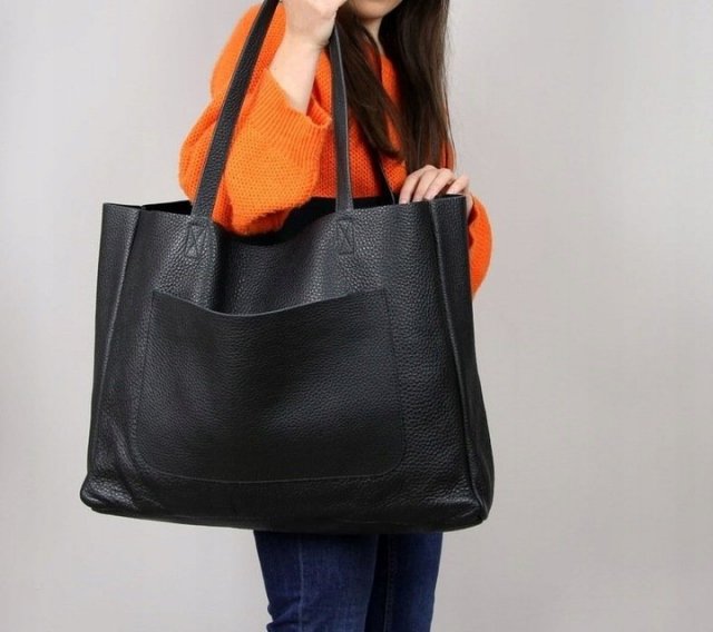 Duża torebka damska ze skóry z kieszenią