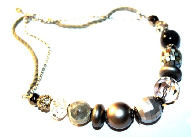 SREBRZYSTE KULE  naszyjnik kolia sznurek