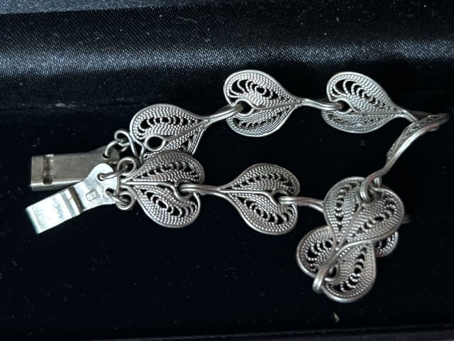 Silver 925 filigranowa oryginalna srebrna delikatna bransoletka z lat 70-ych