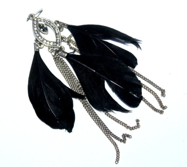 WIECZOROWY  Kolczyk PIÓRO piórka feather czarne 1szt