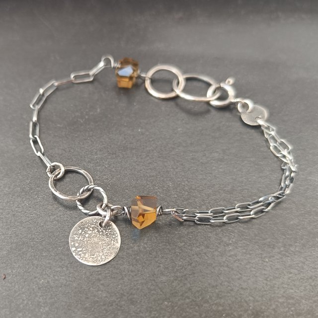 Surowa srebrna bransoletka z kwarcem miodowym