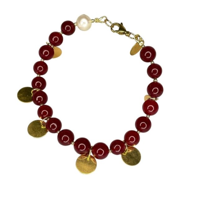 Bransoletka z karneolem i perłowym akcentem c1333