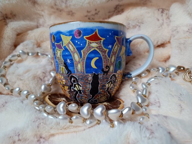 Ręcznie malowane kocie sny kubek 480 ml.