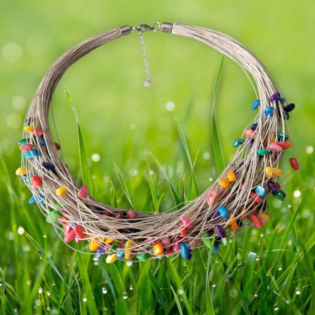 NASZYJNIK Z LNU Z MASĄ PERŁOWĄ III