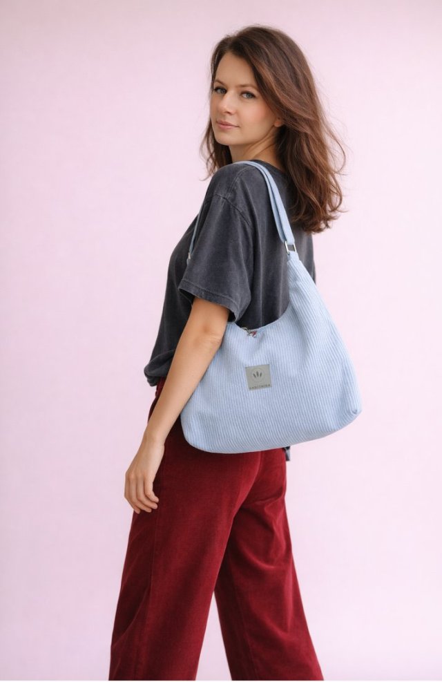 Sztruksowa torba hobo Margo Błękitna