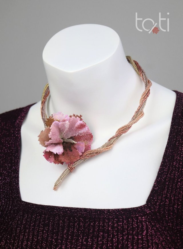 Kwiatowy Naszyjnik. Kolia Hibiskus. Choker z japońskich koralików