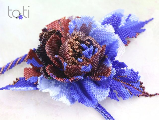 Kwiatowy Naszyjnik Kolia Zimowa Piwonia. Choker z japońskich koralików