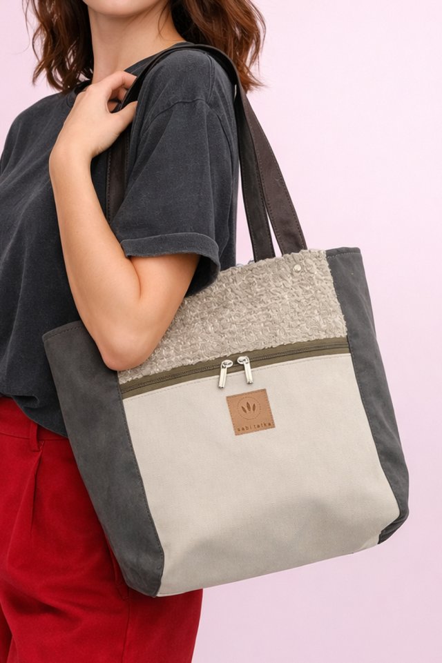 Kremowo - szałwiowa torba Shopper z nubuku