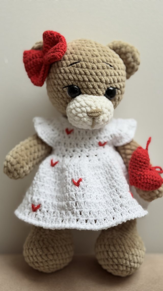 Lola miś ręcznie robiony w sukience z serduszkiem.
