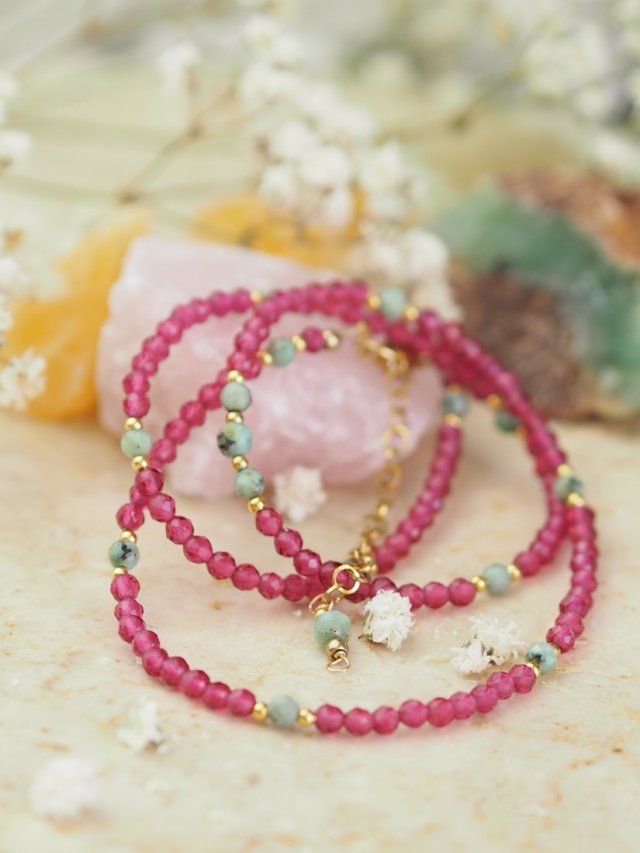 Naszyjnik z różowego spinela i  turkusu  – biżuteria z kamieni naturalnych | DomilkowyDomek