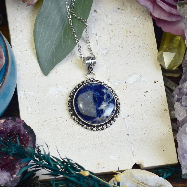 Posrebrzany miedziany wisiorek z lapisem lazuli #711