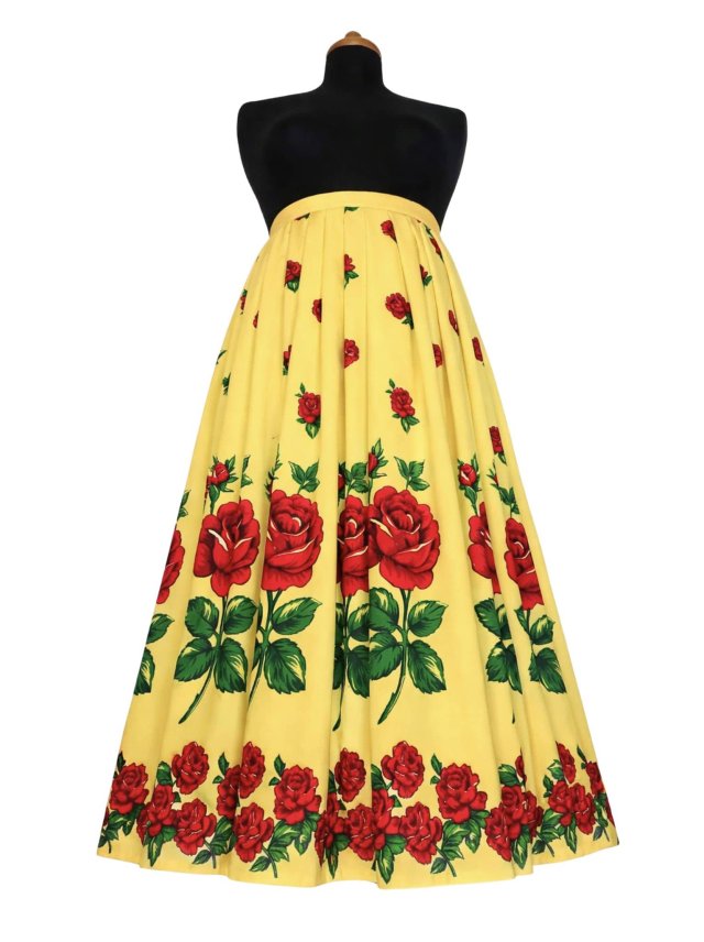 spódnica folkowa w róże żółta