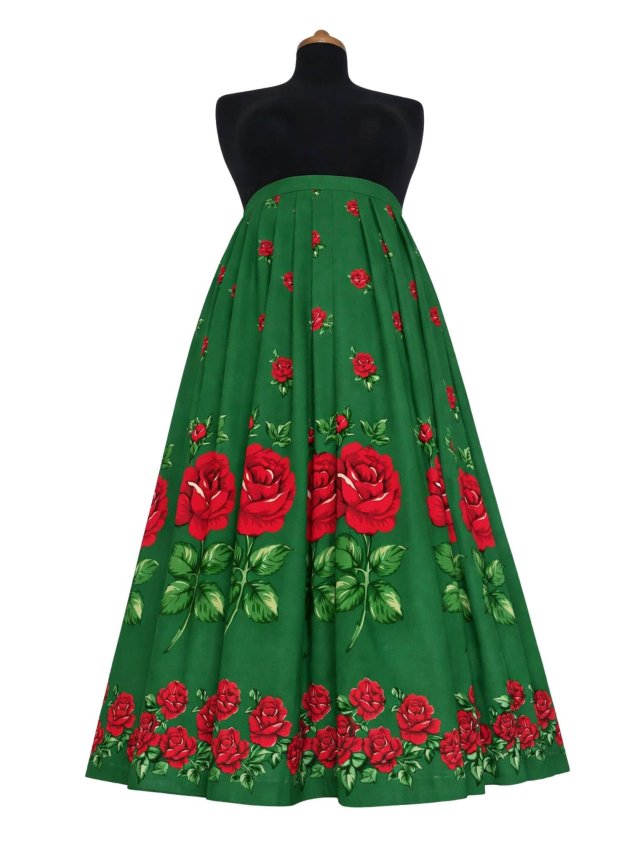 spódnica folklowa w róże zielona