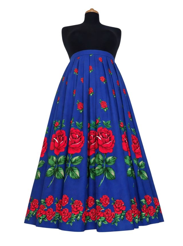 spódnica folkowa w róże niebieska