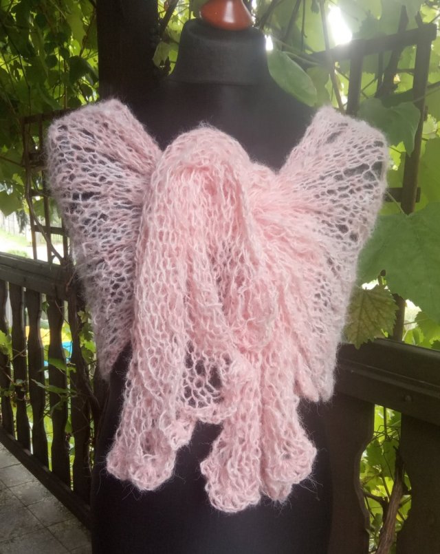 Moherowy szal z alpaką, na drutach