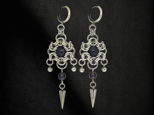 Gothic ametystowe kolczyki z kolcami | stal chirurgiczna 8 cm