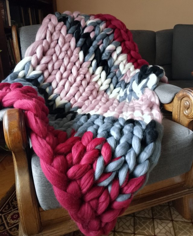 Kolorowy koc narzuta z wełny czesankowej 100% merynos