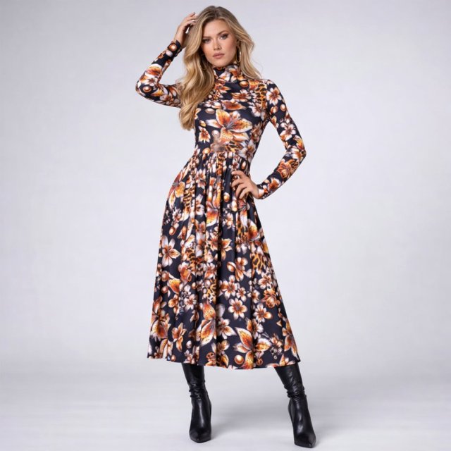 Rozkloszowana sukienka z golfem - Anna