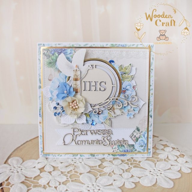 Kartka komunijna, Pamiątka Pierwszej Komunii, prezent "Sapphire1" GOTOWA