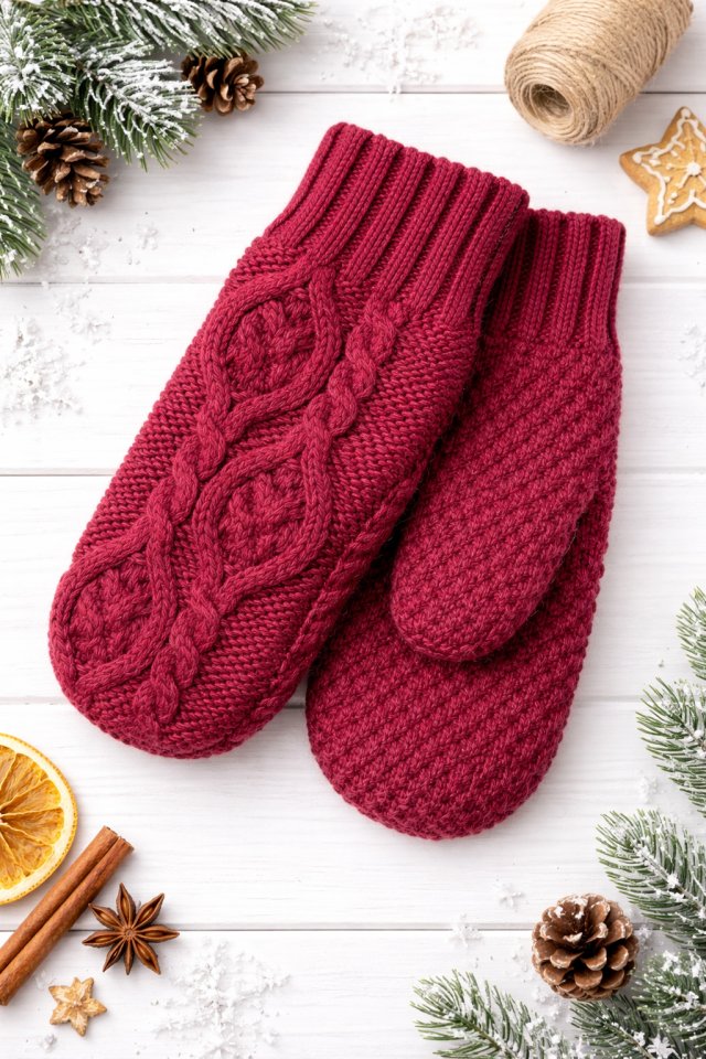 Luksusowo miękkie rękawiczki -100% wełny merynosów - jagodowy